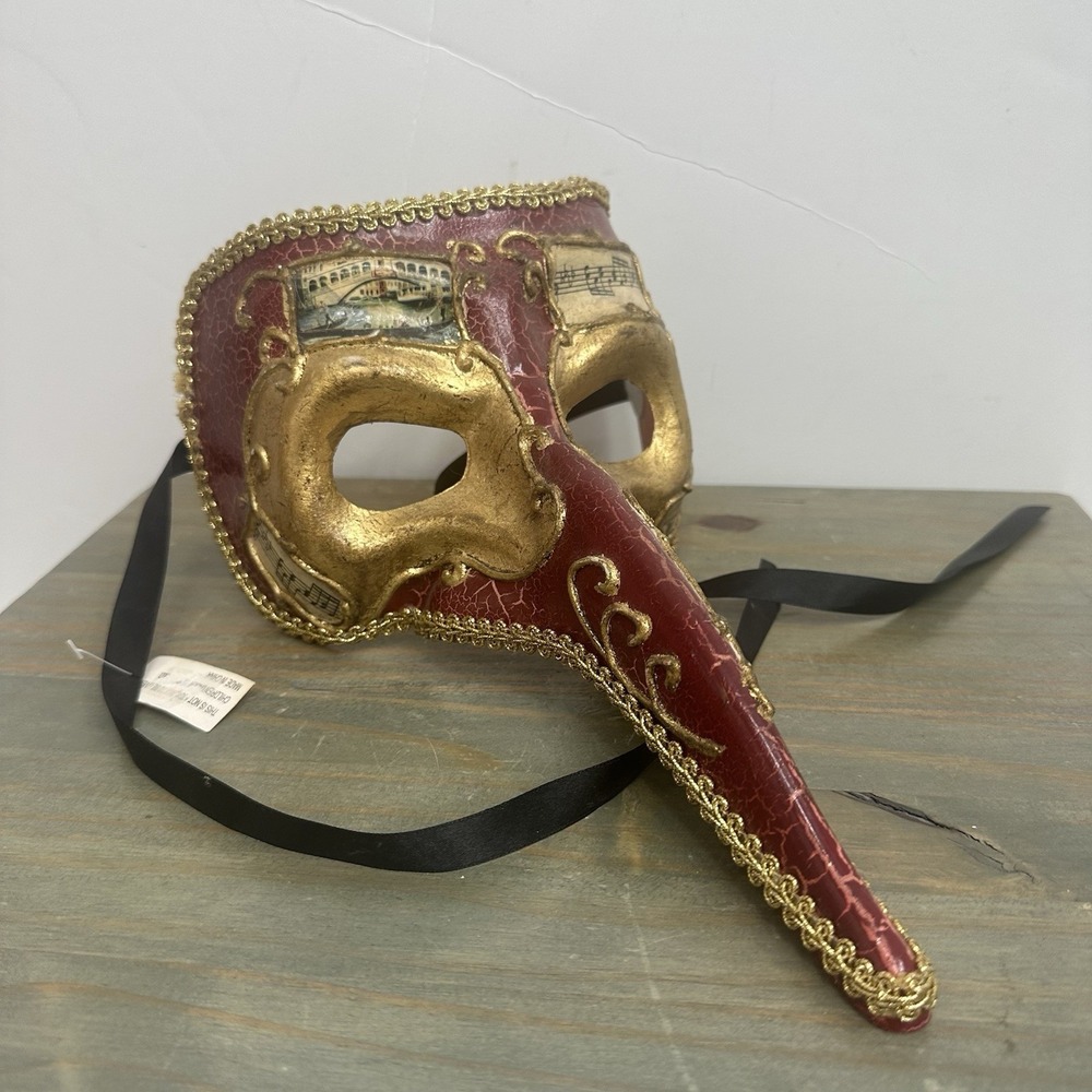 Red Gold Venetian Mardi Gras Nose Mask MASQUERADE CARNIVAL PARTY Music Notes